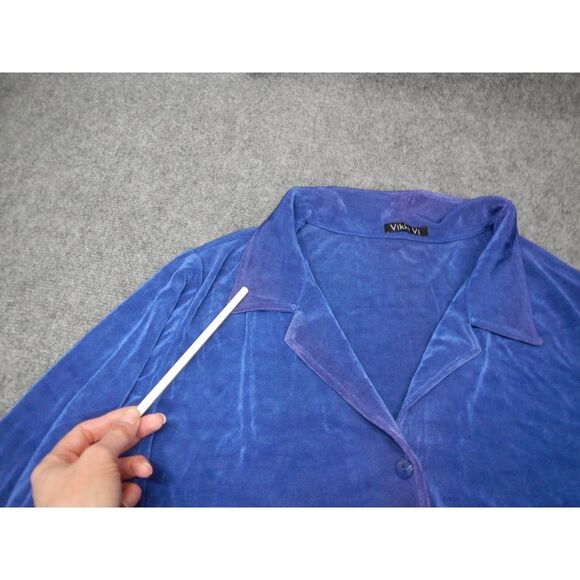 Vikki Vi Blouse Button-Up Plus Size‎ Top 2X Blue Red Elegant 3/4 Sleeve - Picture 3 of 11